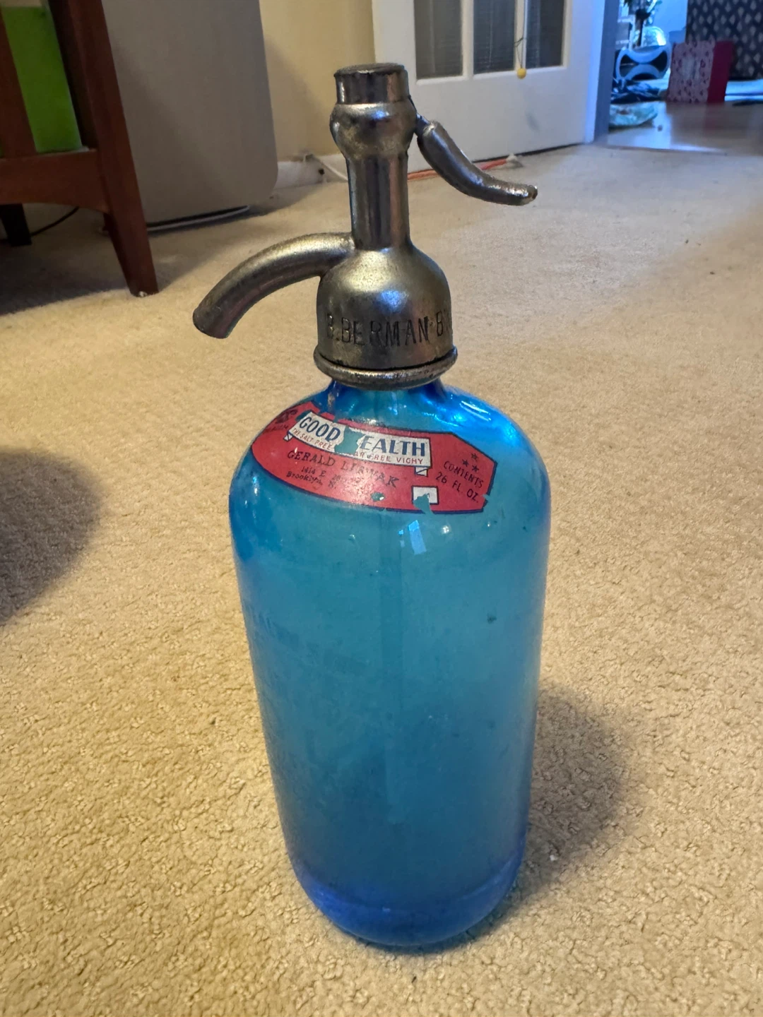 Vintage Good Health Blue Seltzer Bottle
