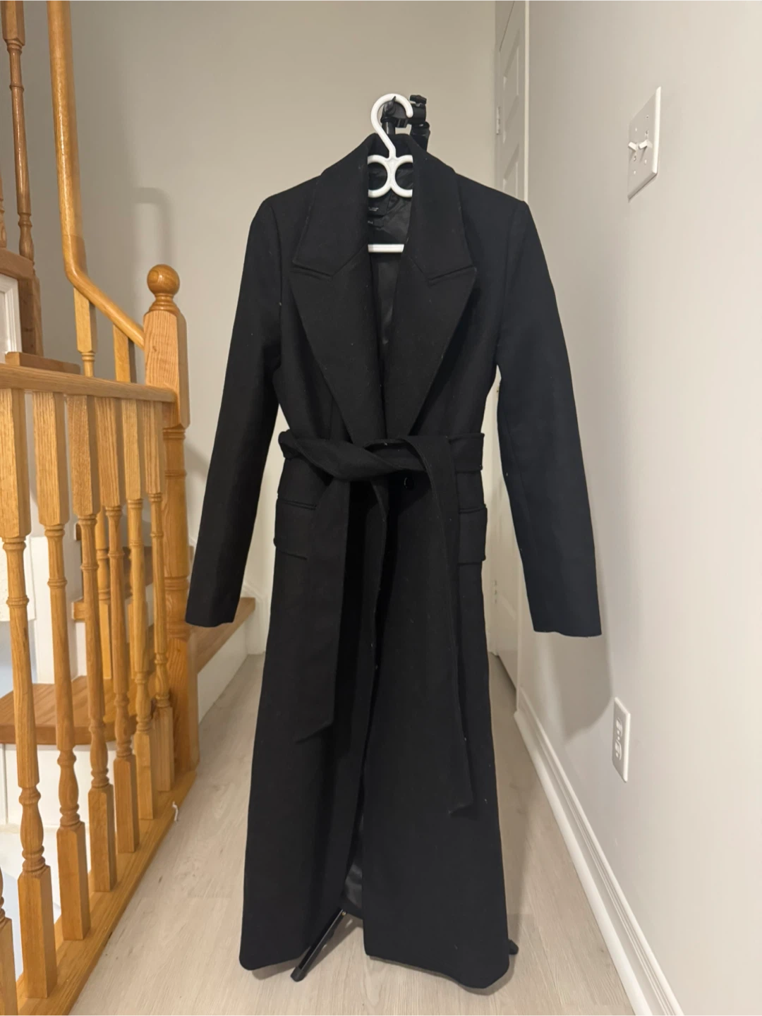 Mango Black Wool Blend Belted Coat