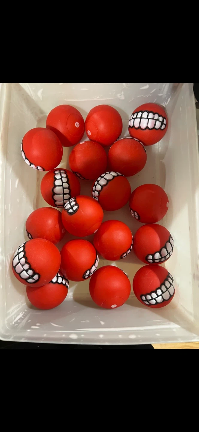Red Rubber Dog Toy Balls with Teeth each $2