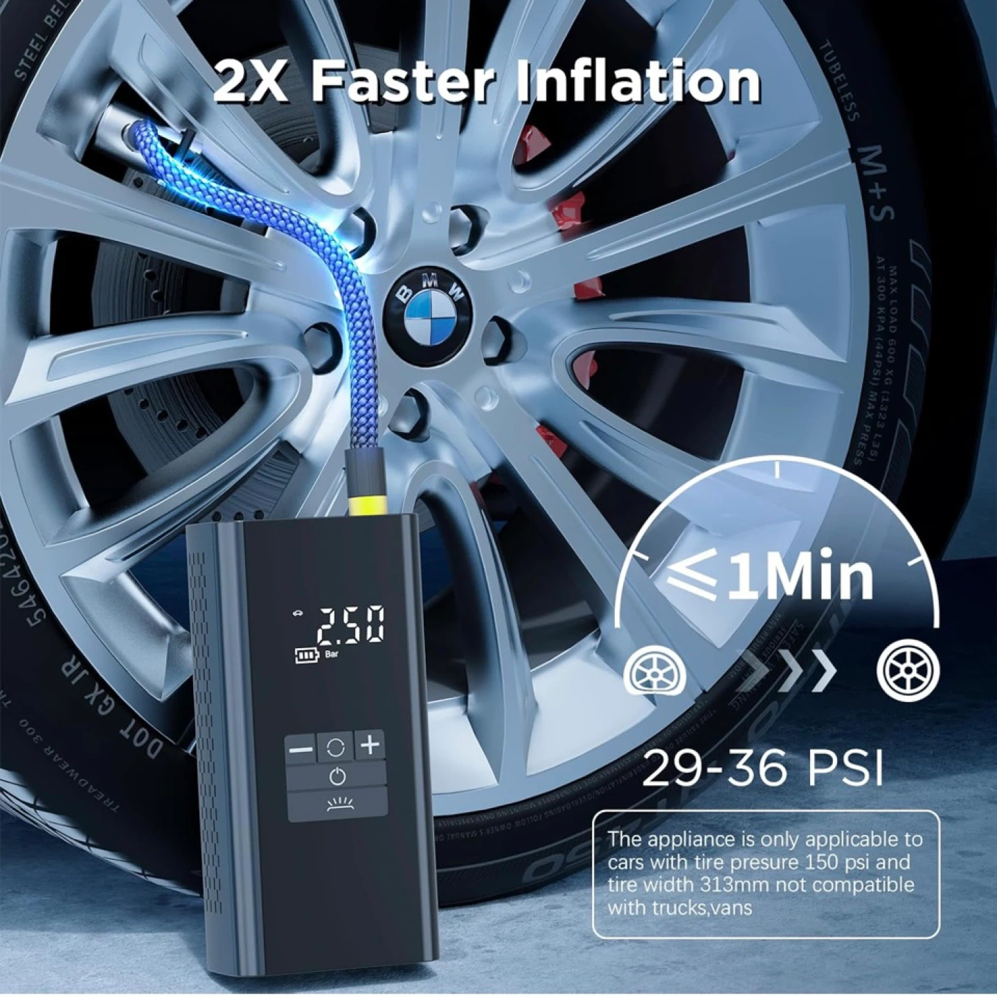 Tire Inflator Portable Air Compressor, 4 Smart Modes - photo 2