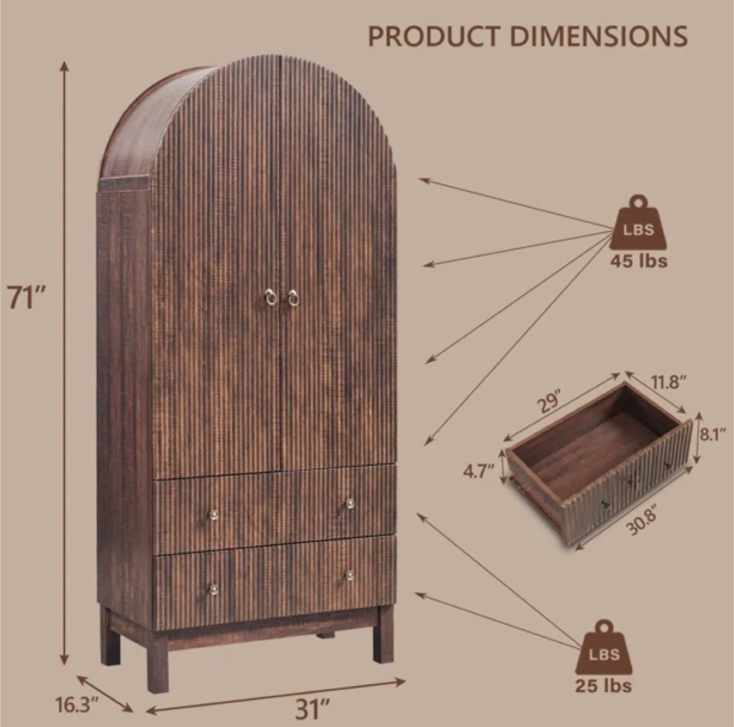 Brown 71 inch storage cabinet