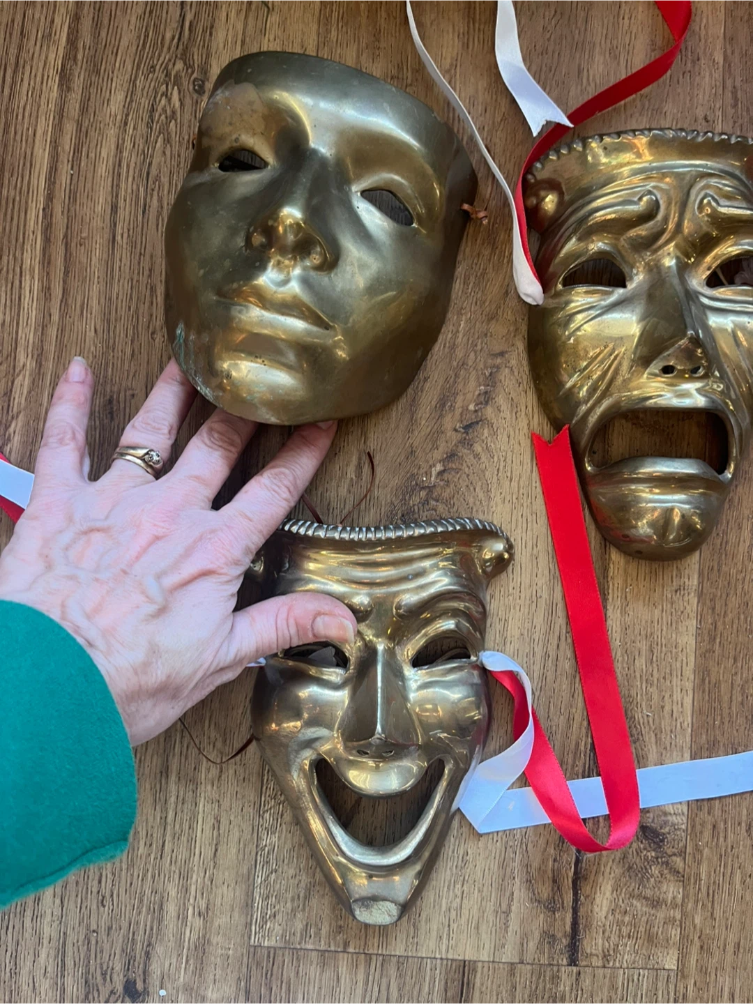 Vintage Brass Theatre Masks - Set of 3 - photo 2