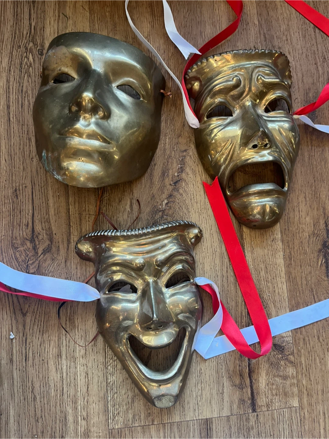 Vintage Brass Theatre Masks - Set of 3