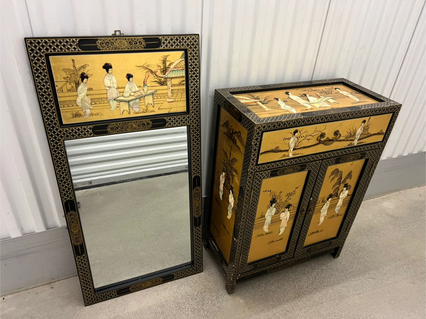 Oriental Style Cabinet with Matching Mirror - photo 2