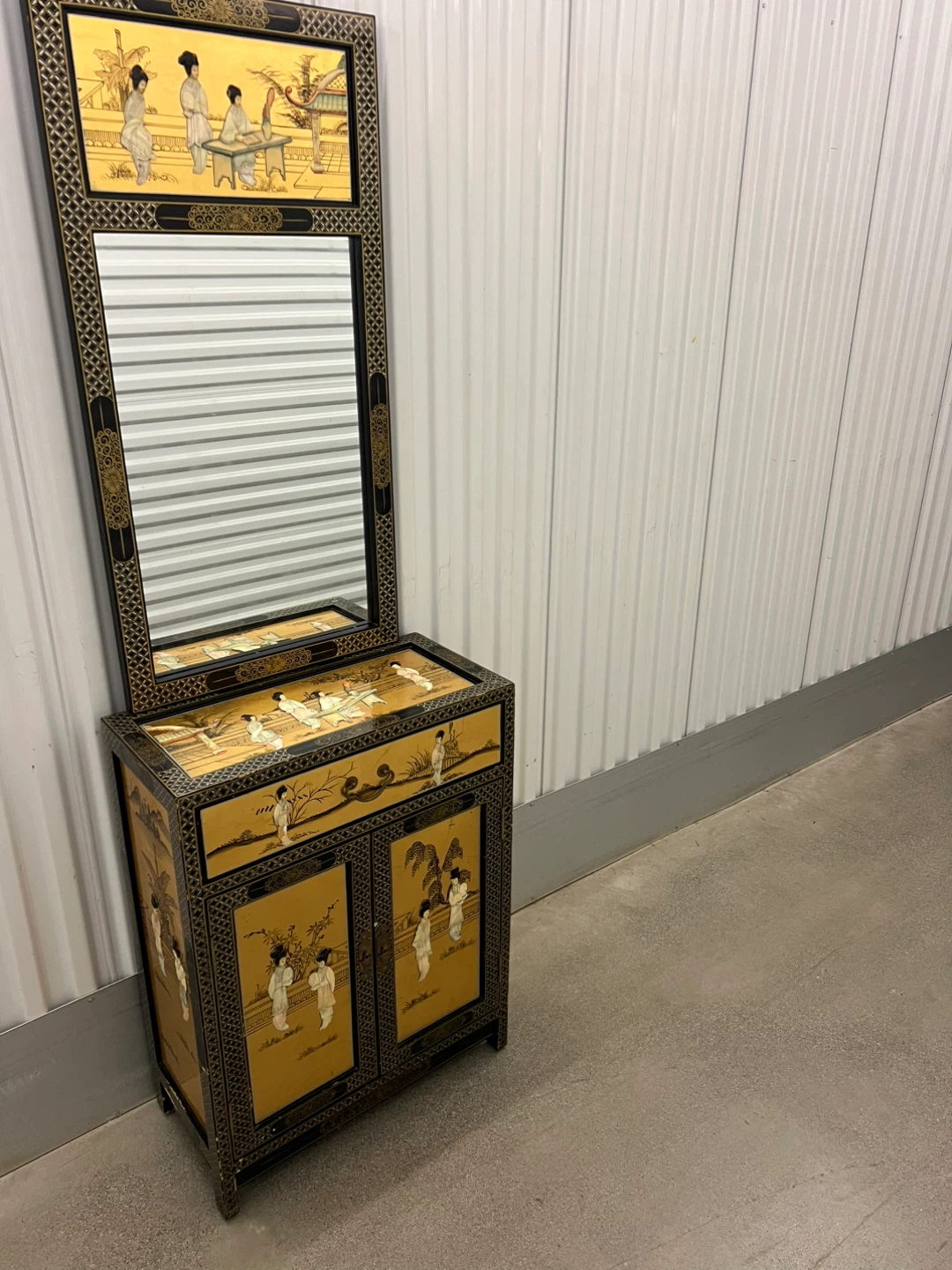 Oriental Style Cabinet with Matching Mirror