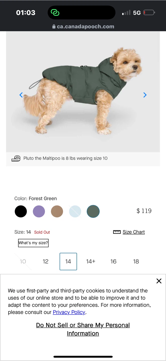 Canada Pooch Dog Puffer Coat Size 14 - photo 3