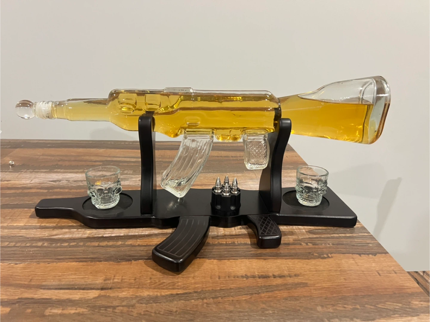Gun Decanter Set with Skull Shot Glasses