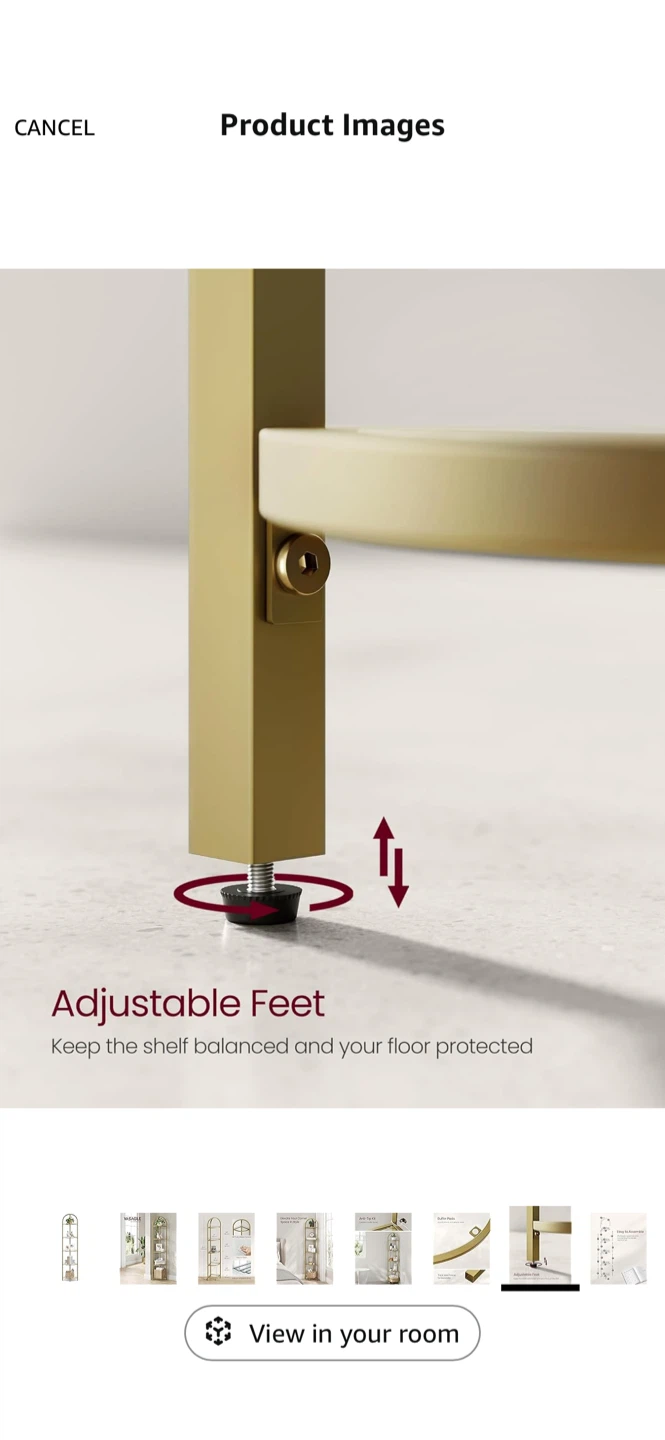 VASAGLE 5 tier Gold Corner Shelf with Tempered Glass - photo 2