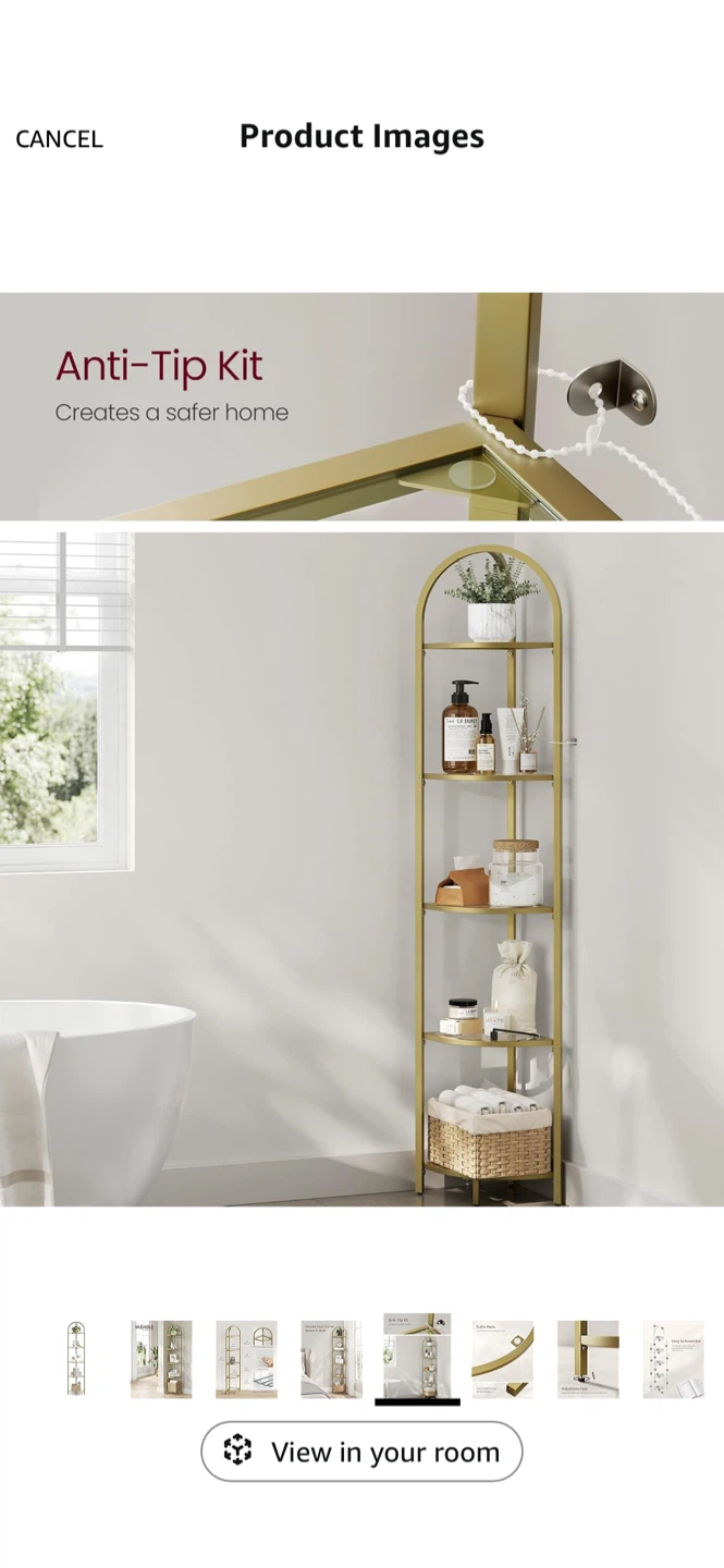 VASAGLE 5 tier Gold Corner Shelf with Tempered Glass - photo 4