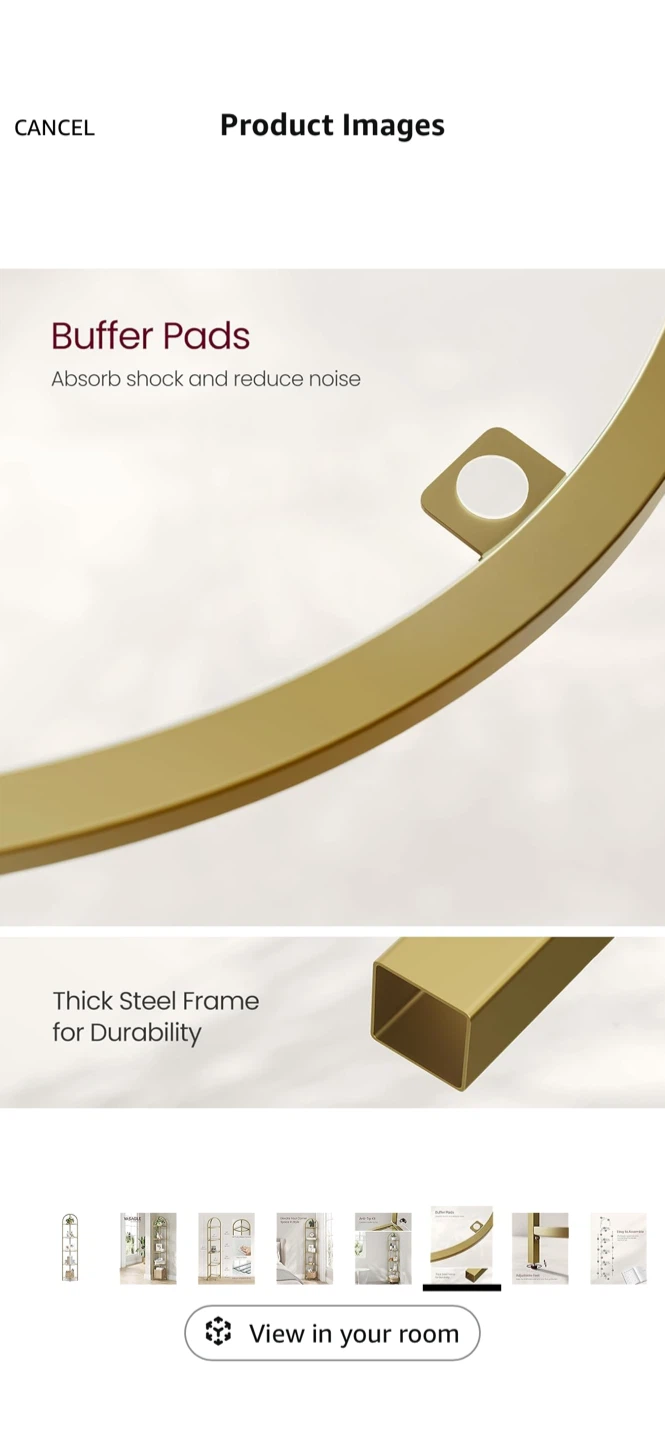 VASAGLE 5 tier Gold Corner Shelf with Tempered Glass - photo 3