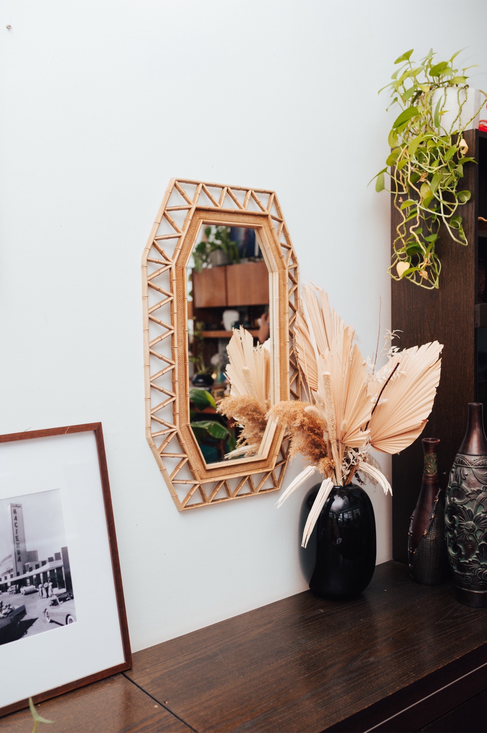 Vintage Rattan Wall Mirror – Geometric Frame (18” x 31”) - photo 3