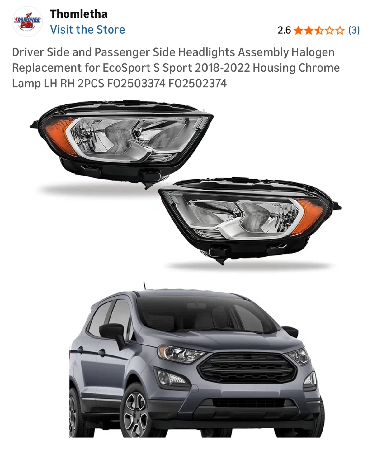Thomletha Ford EcoSport Headlights 2018-2022
