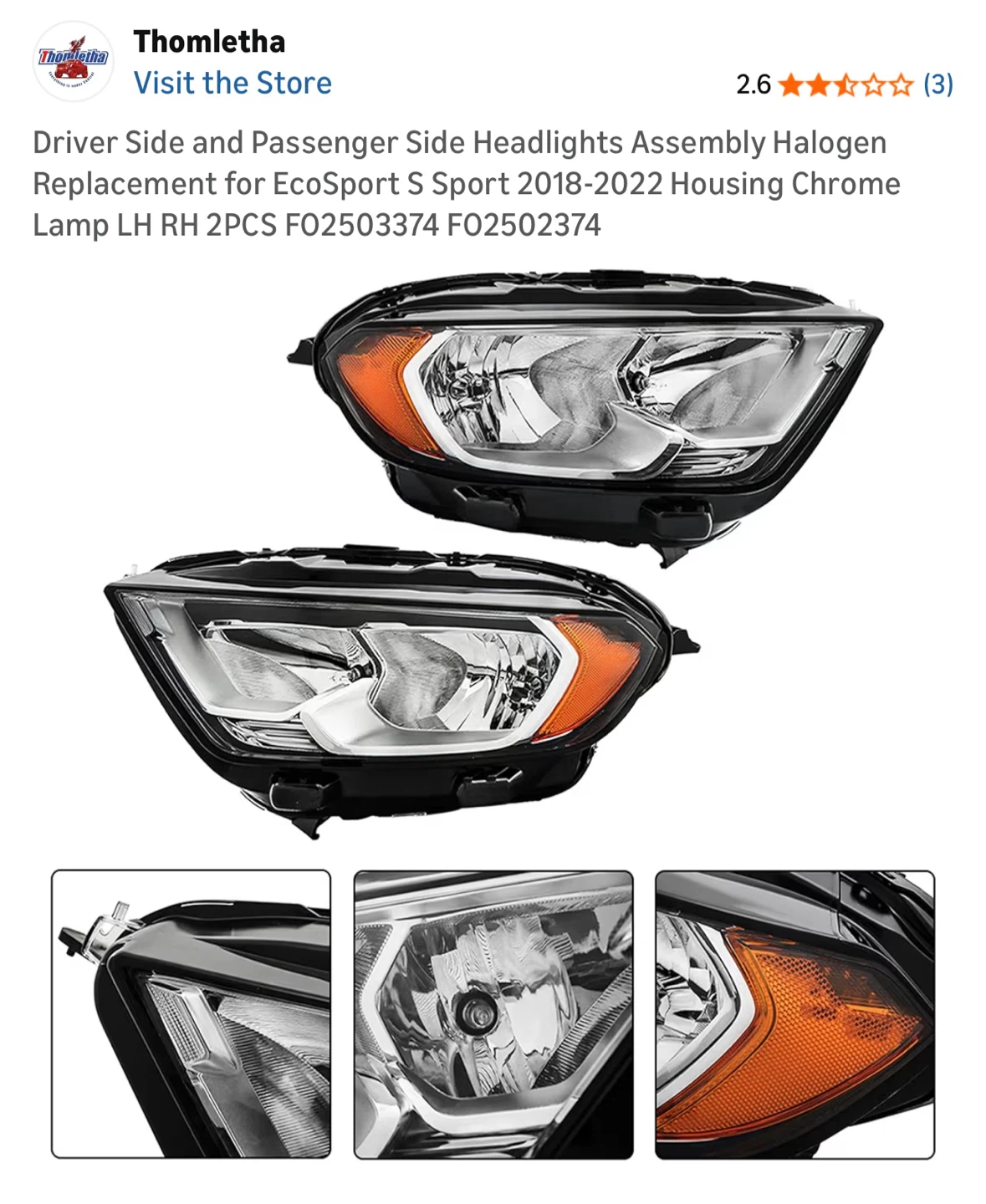 Thomletha Ford EcoSport Headlights 2018-2022 - photo 2