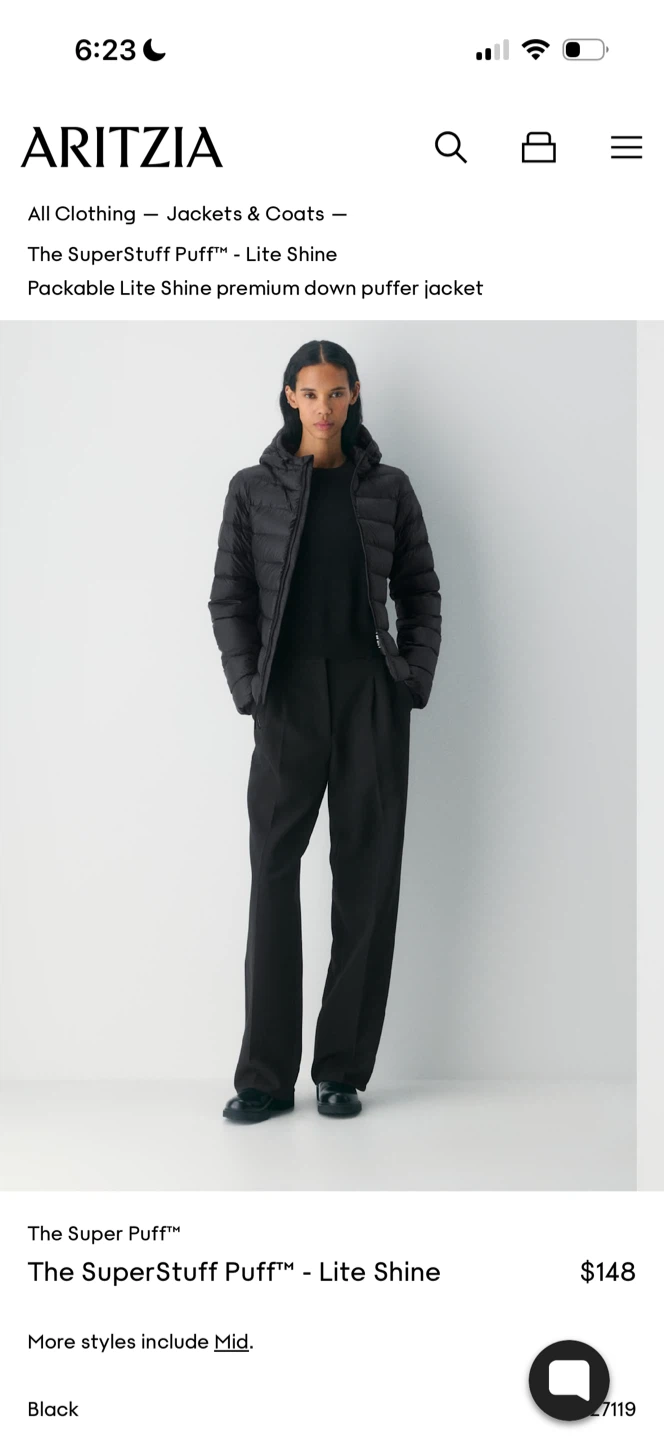 Aritzia The Little Puff Black - Size Small