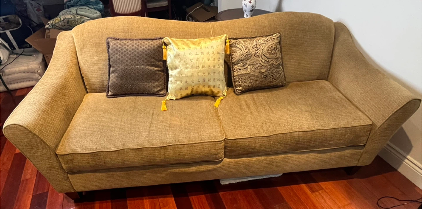 Beige Sofa with Throw Pillows