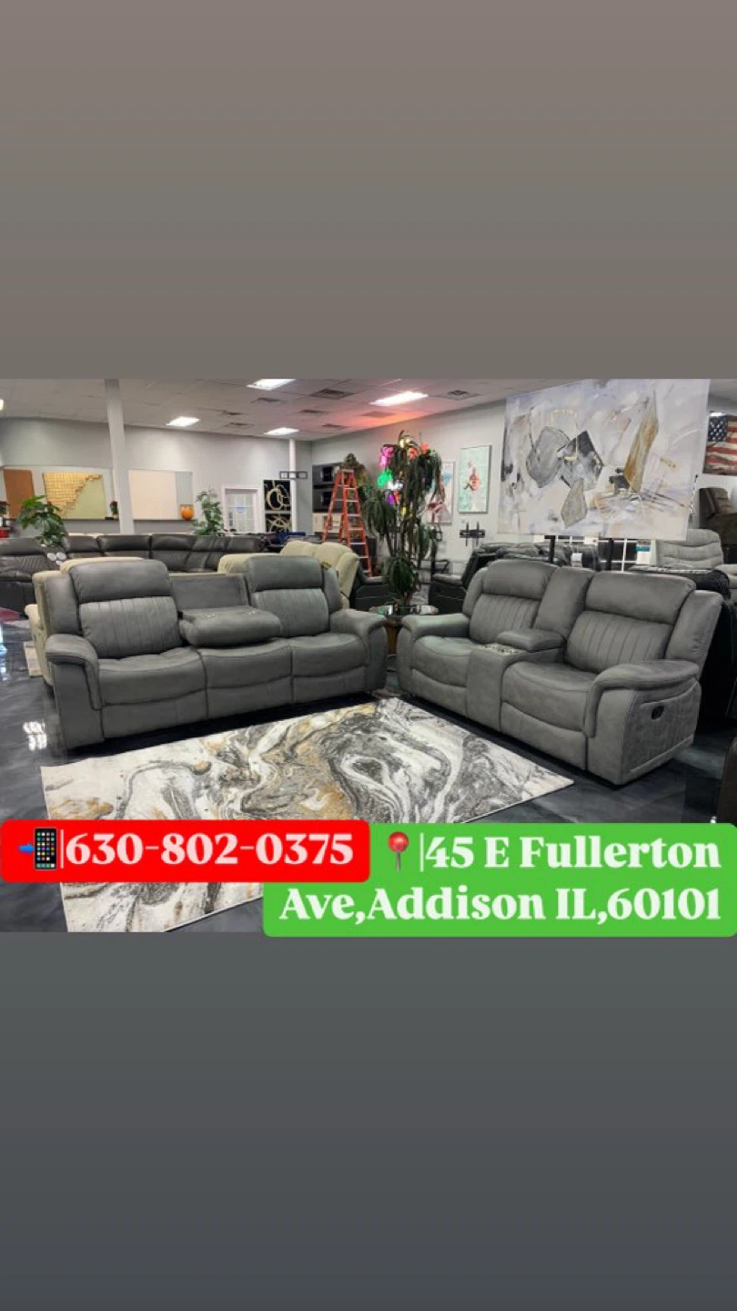 Gray Reclining Sofa Set - photo 3