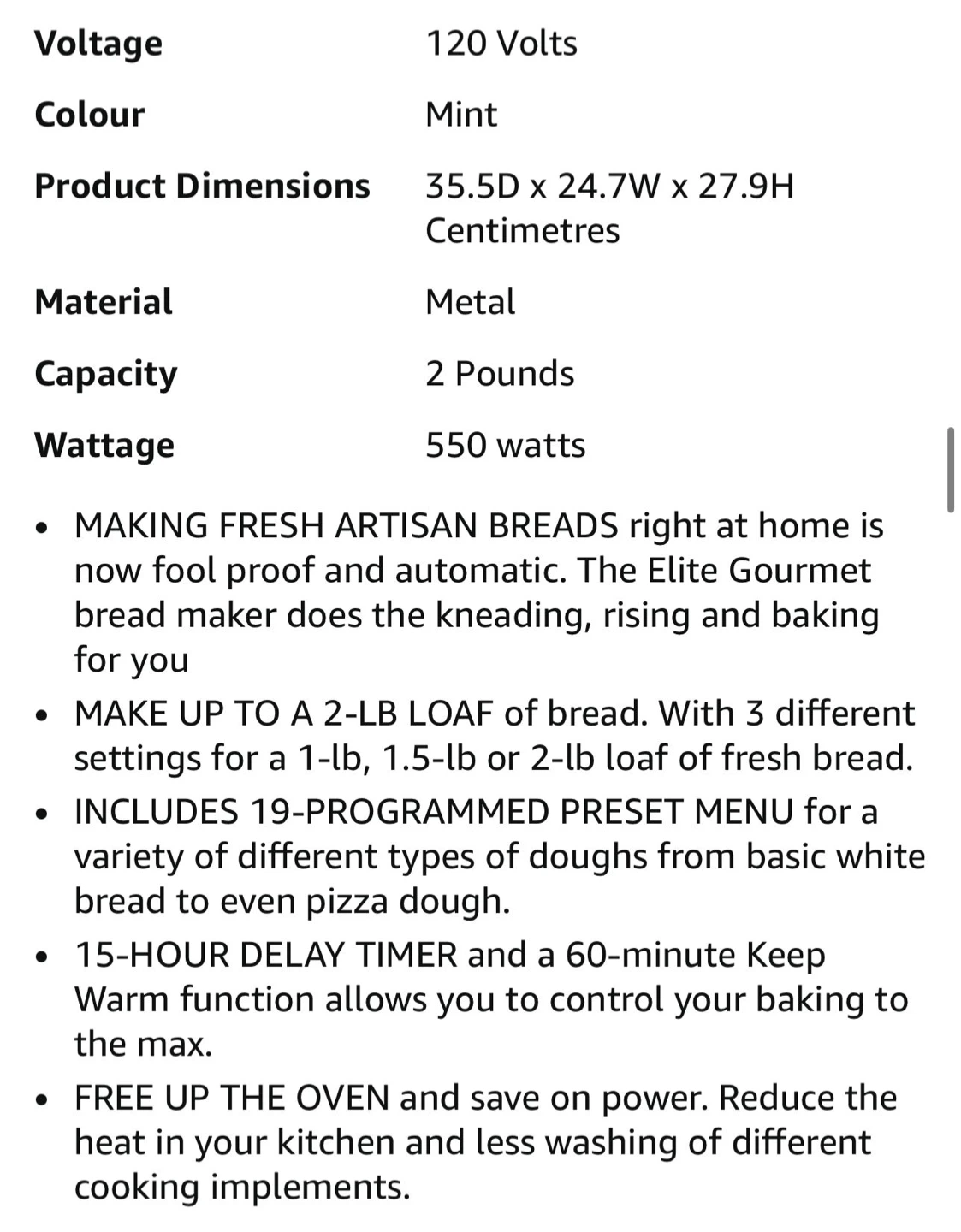 Elite Gourmet 2-Pound Bread Maker - Mint - photo 5
