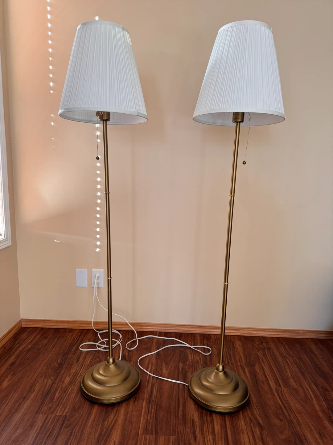 Pair of Brass Floor Lamps with White Shades - photo 4
