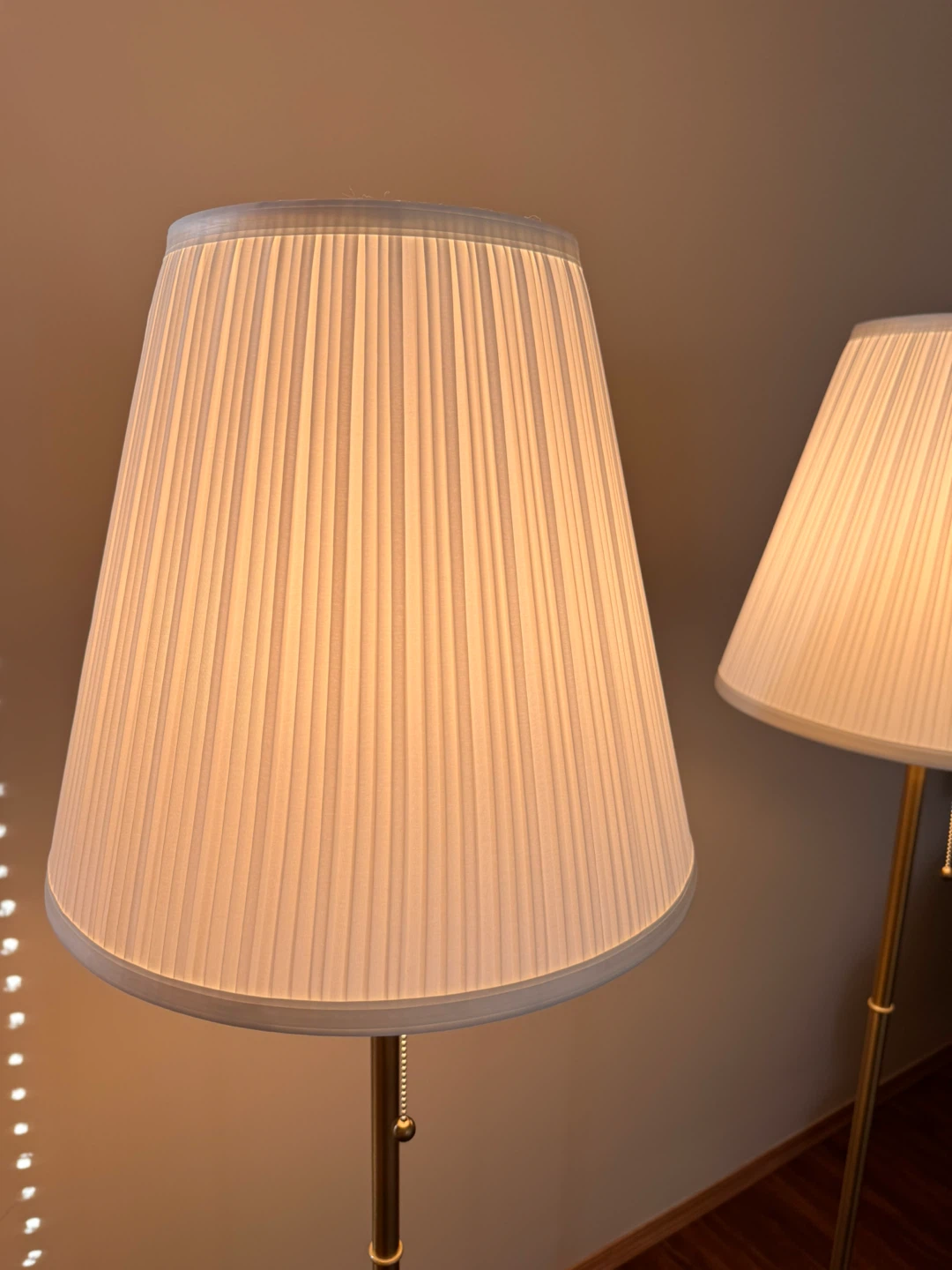 Pair of Brass Floor Lamps with White Shades - photo 2