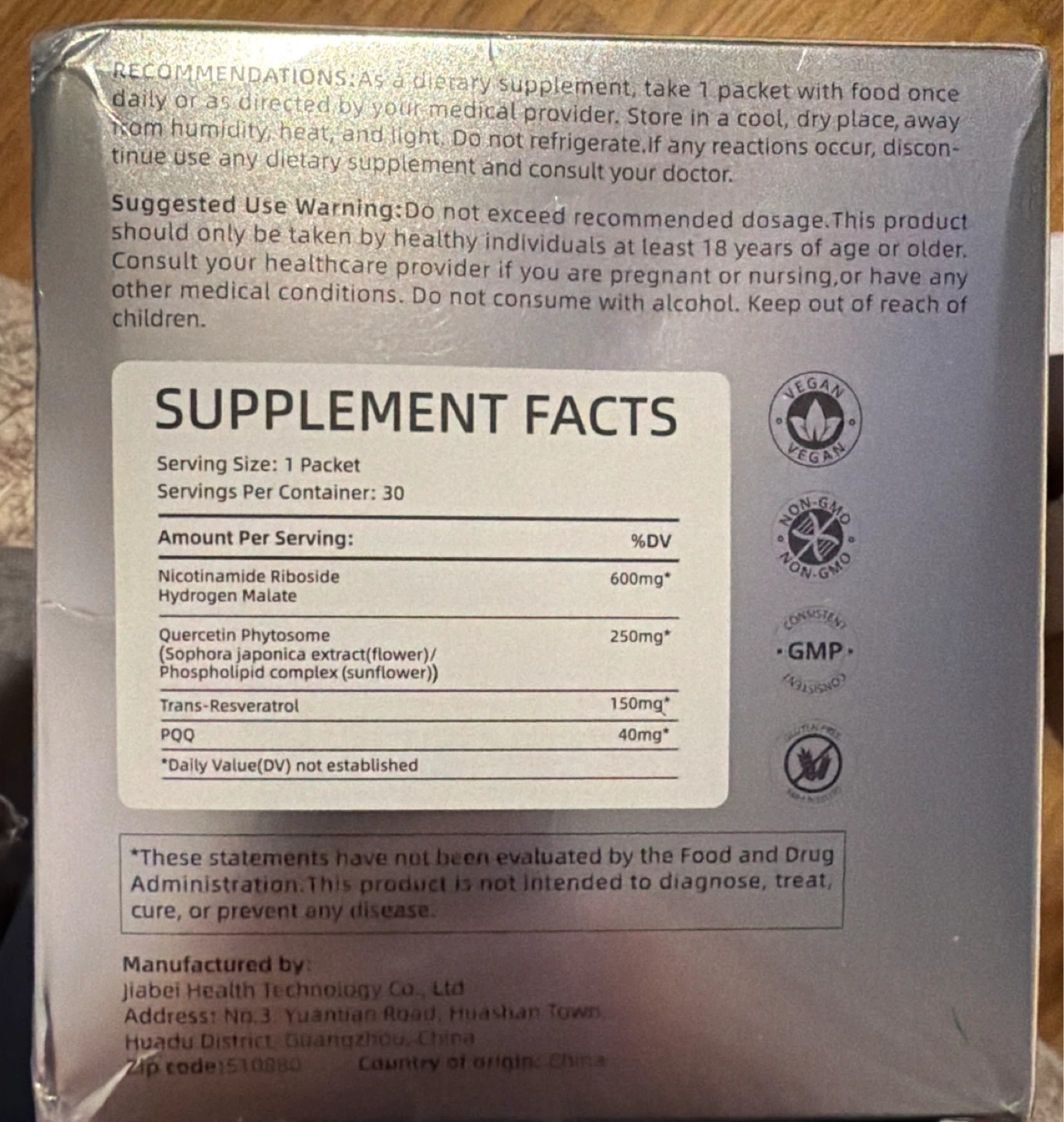 NAD+ 1000mg Nicotinamide Riboside PQQ +Resveratrol - photo 2