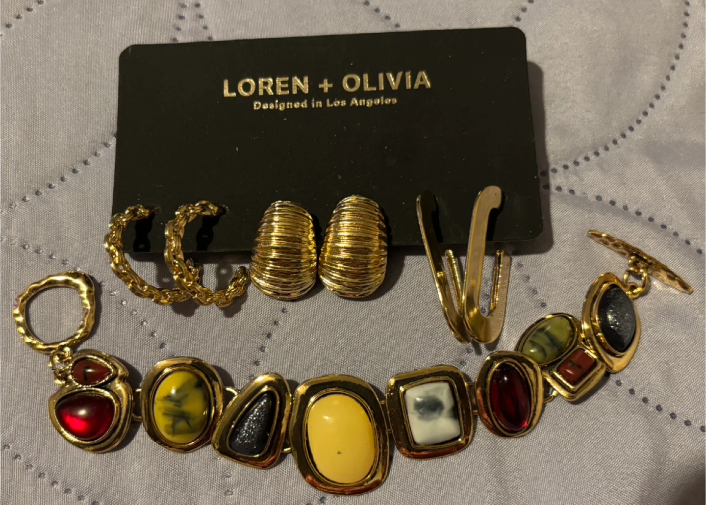 Jewelry Lot 2-Loren + Olivia Goldtone Earrings and Bracelet Lot