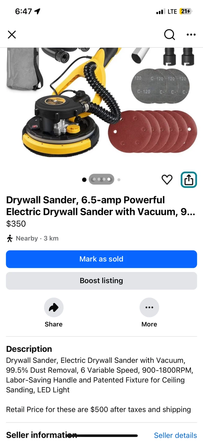 Goerner's Drywall Sander, 6.5-amp, with Vacuum - photo 3