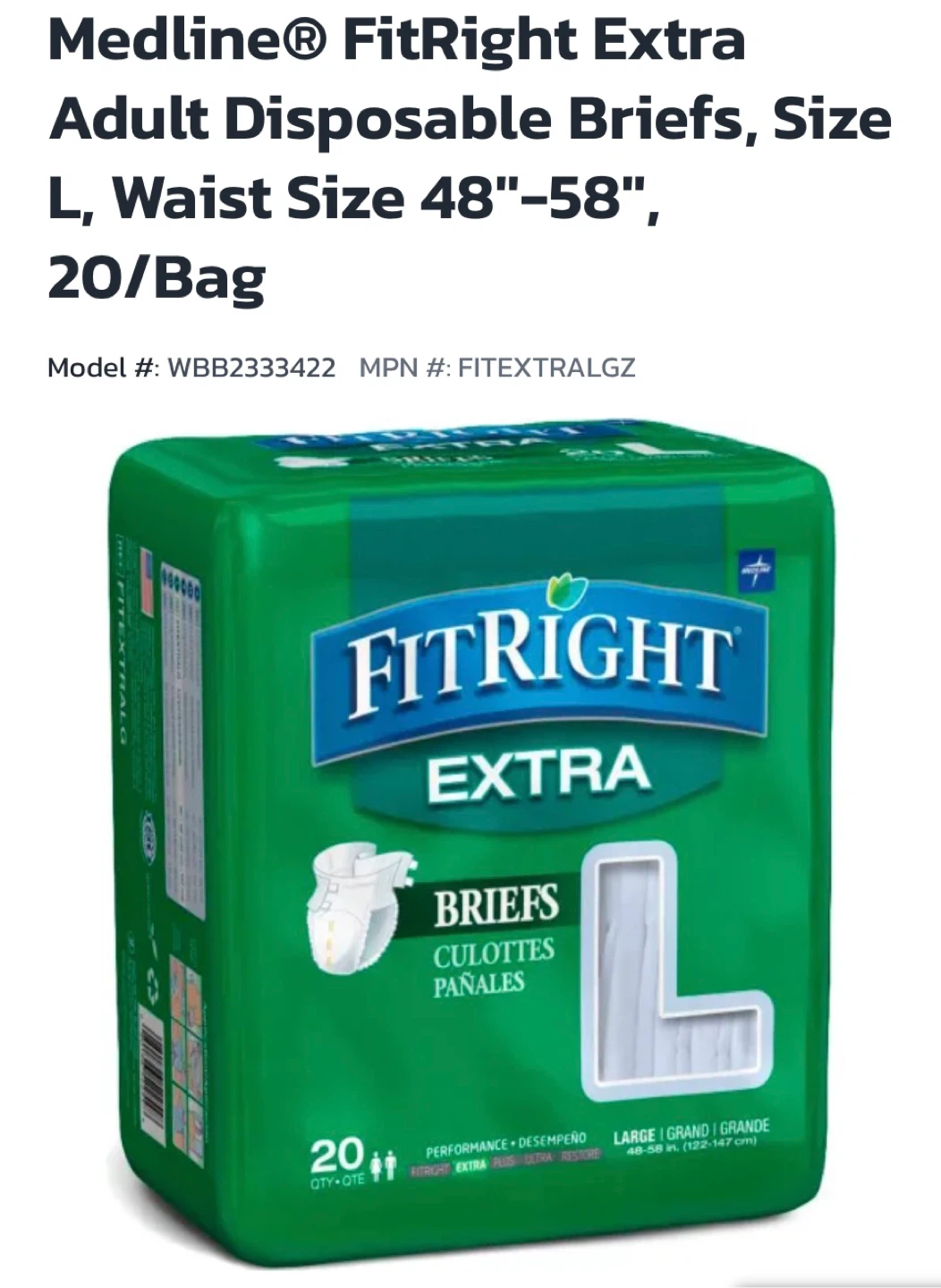 Medline FitRight Extra Adult Briefs L - photo 3