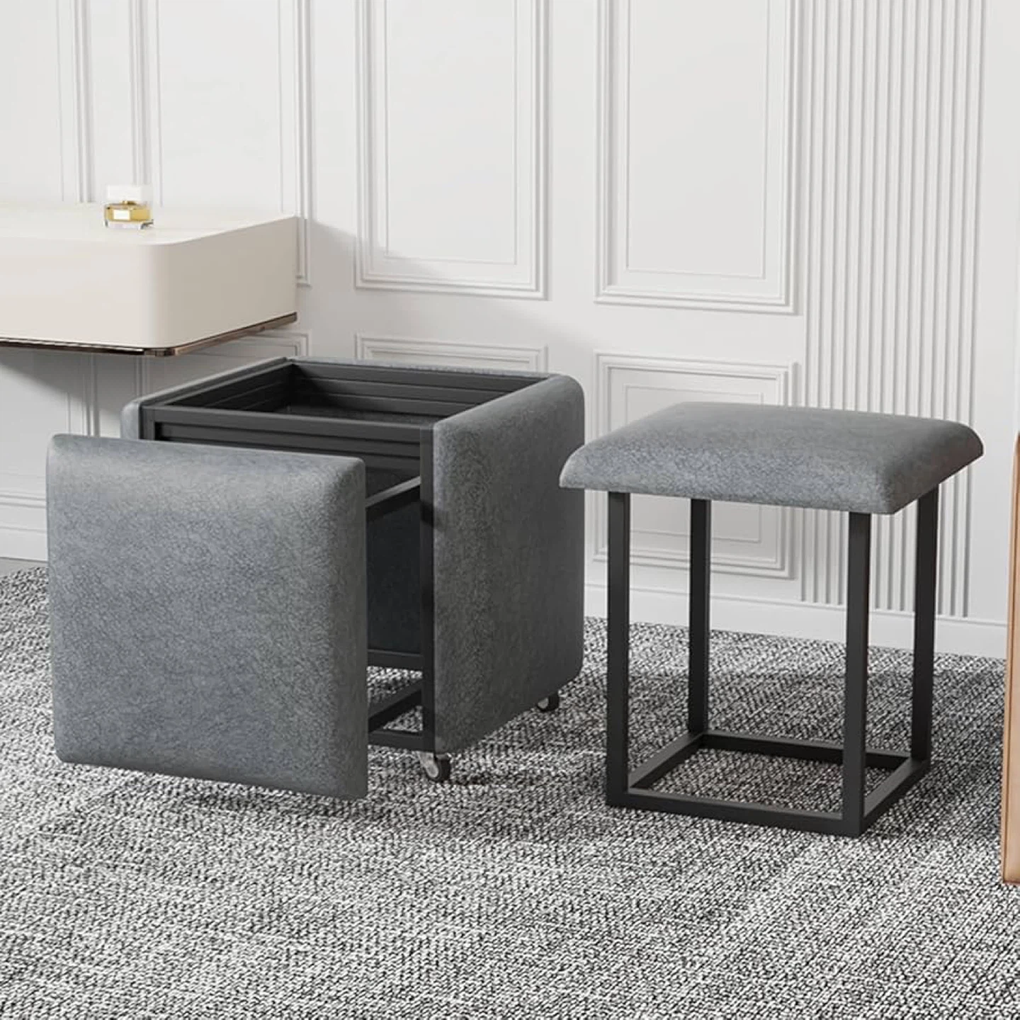 5-in-1 ottoman stackable cube stools