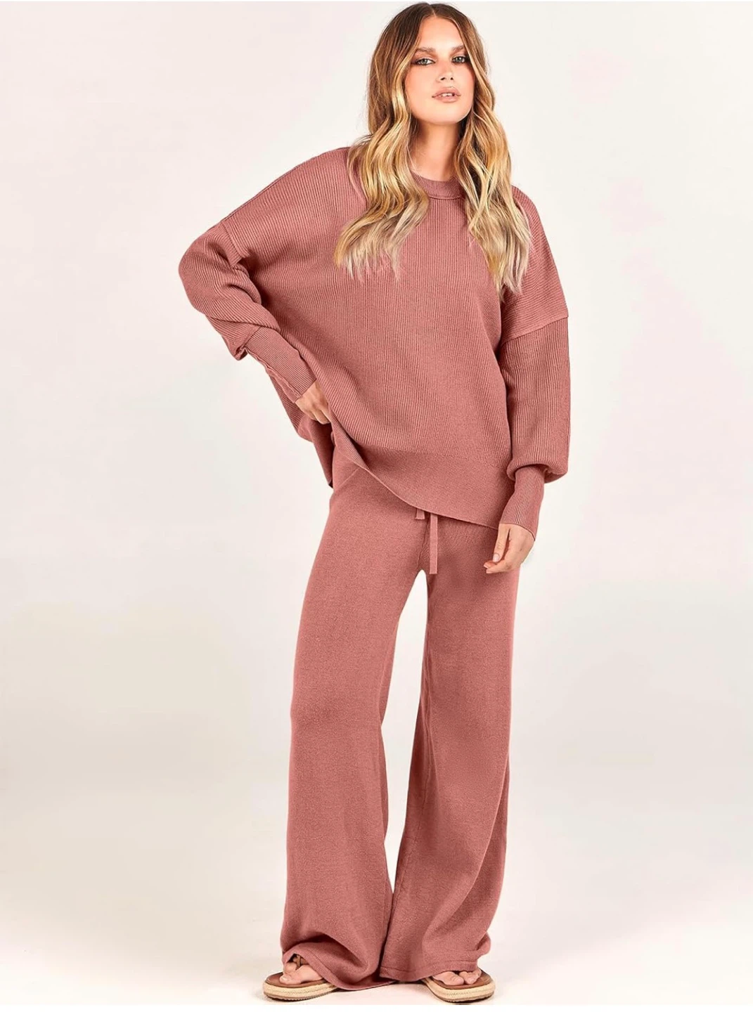 NEW! Oversized Chunky Knit Sweater Wide Leg Pants Loungewear Set - photo 2