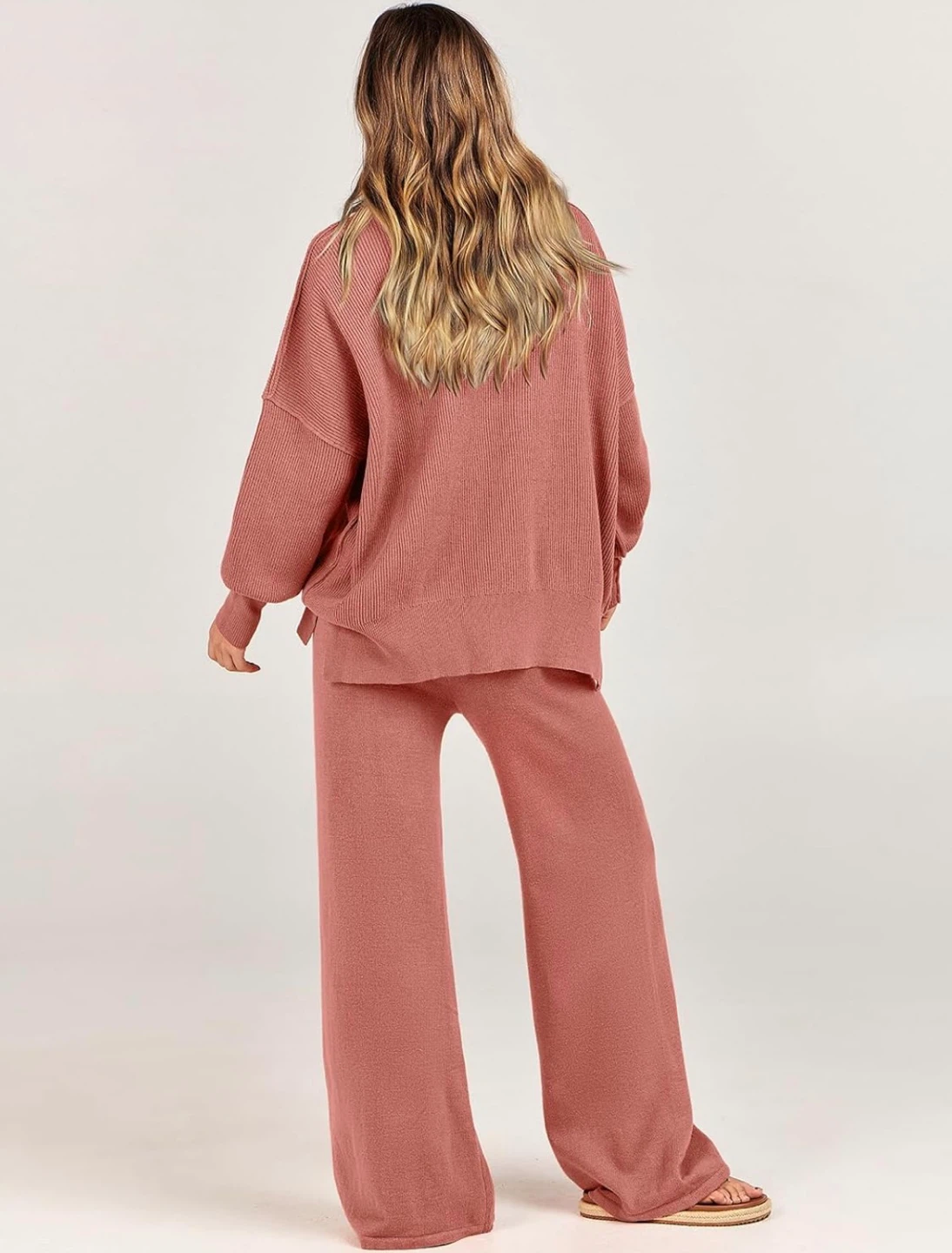 NEW! Oversized Chunky Knit Sweater Wide Leg Pants Loungewear Set - photo 4