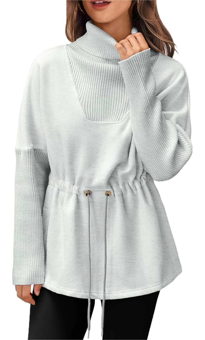 NEW! Grey Turtleneck Drawstring Tunic Top