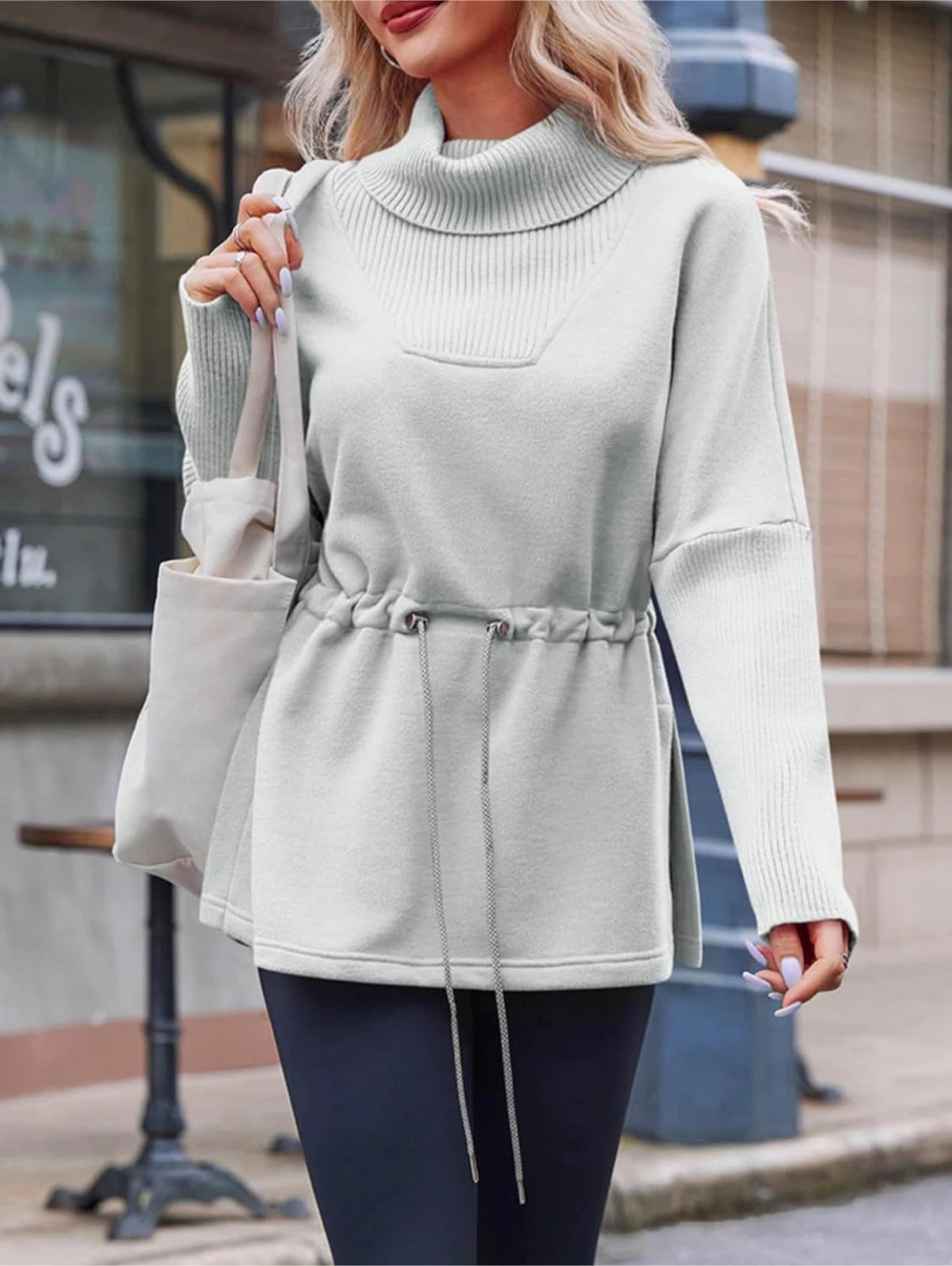 NEW! Grey Turtleneck Drawstring Tunic Top - photo 2
