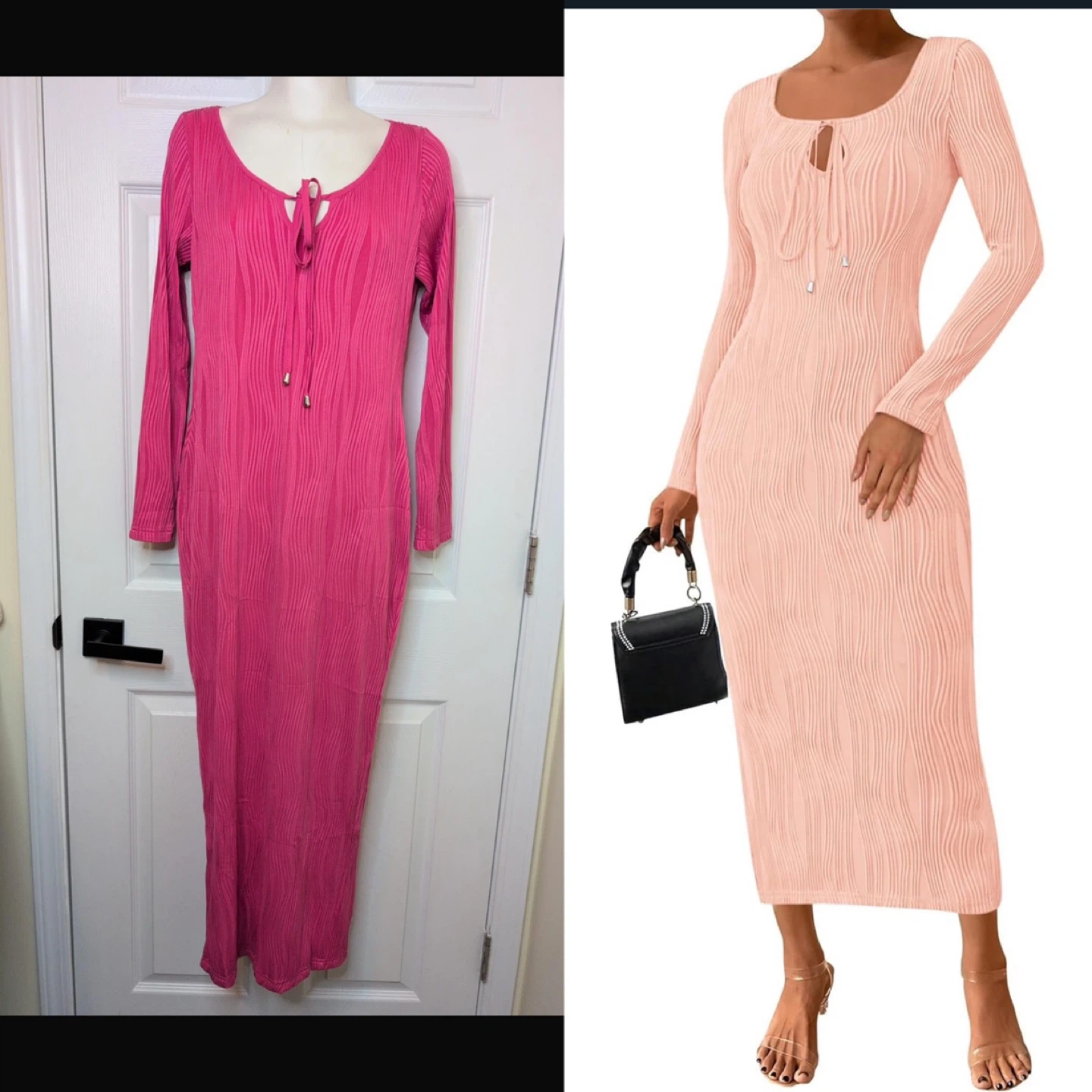 NEW! PRETTYGARDEN Pink Long Sleeve Tie Front Bodycon Dress - photo 2