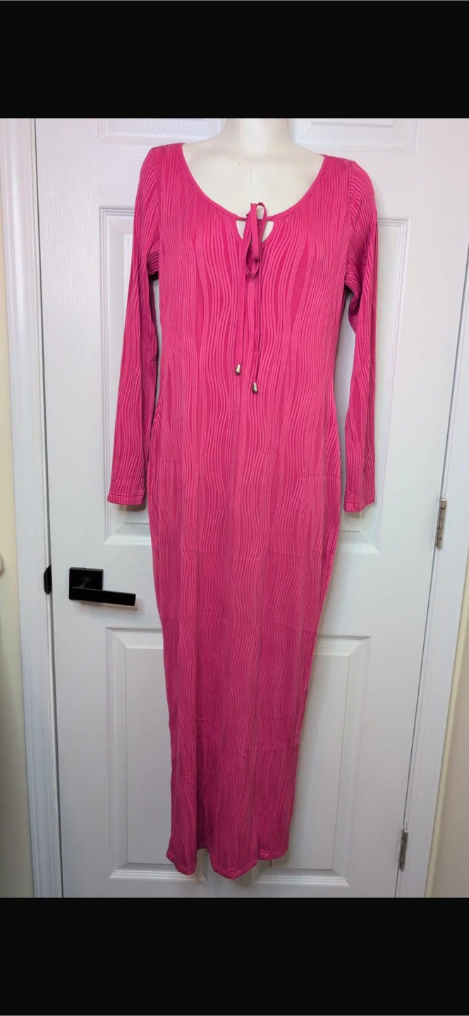 NEW! PRETTYGARDEN Pink Long Sleeve Tie Front Bodycon Dress - photo 5