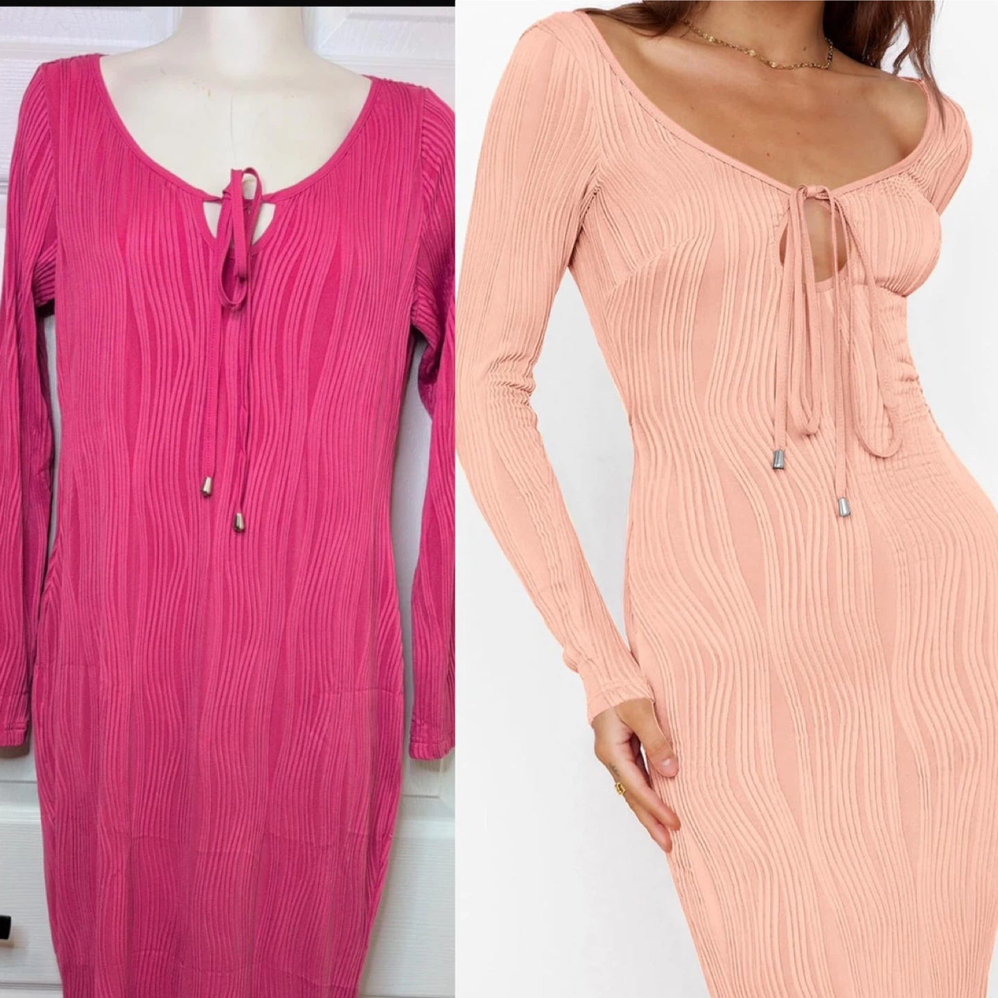 NEW! PRETTYGARDEN Pink Long Sleeve Tie Front Bodycon Dress - photo 4
