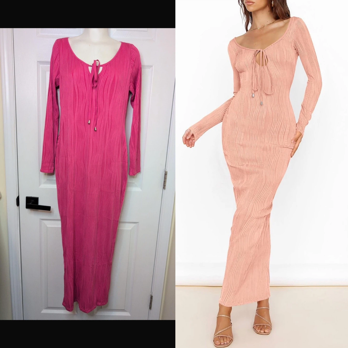 NEW! PRETTYGARDEN Pink Long Sleeve Tie Front Bodycon Dress - photo 3