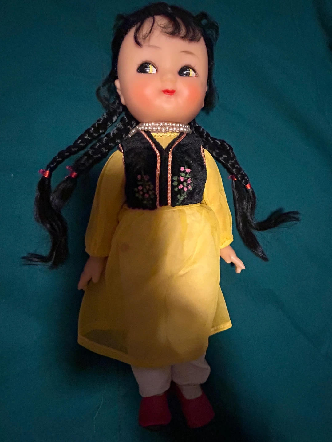 Vintage Doll with Braids, Yellow Dress