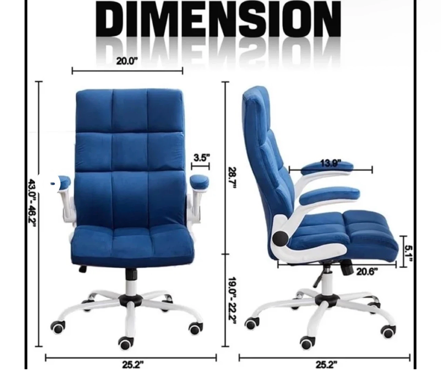 HousePrint Velvet Office Chair - Blue, Large