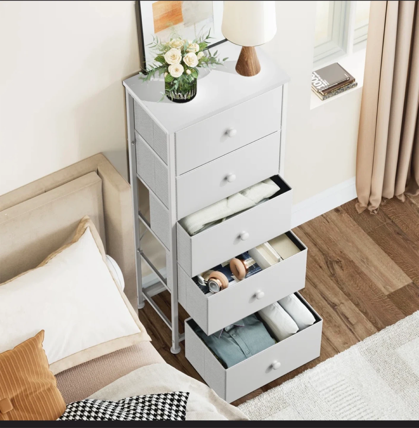 White 5-Drawer Dresser - Slim Tower Design - photo 4