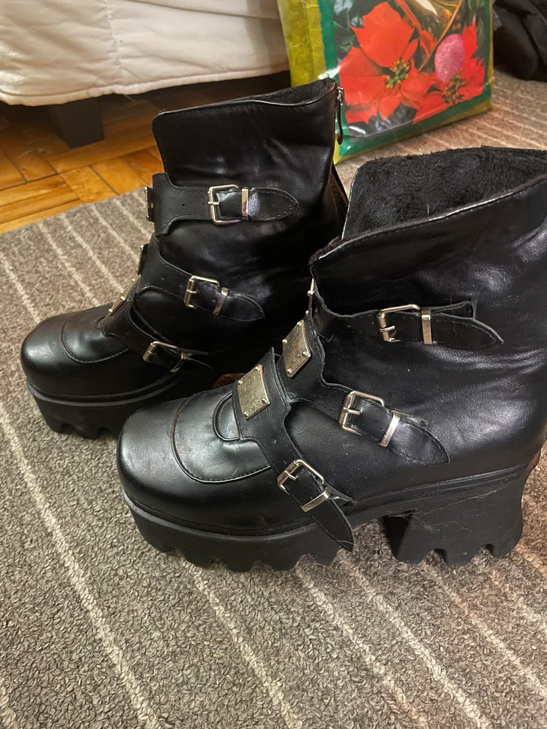 Black Platform Ankle Boots with Buckles - photo 3