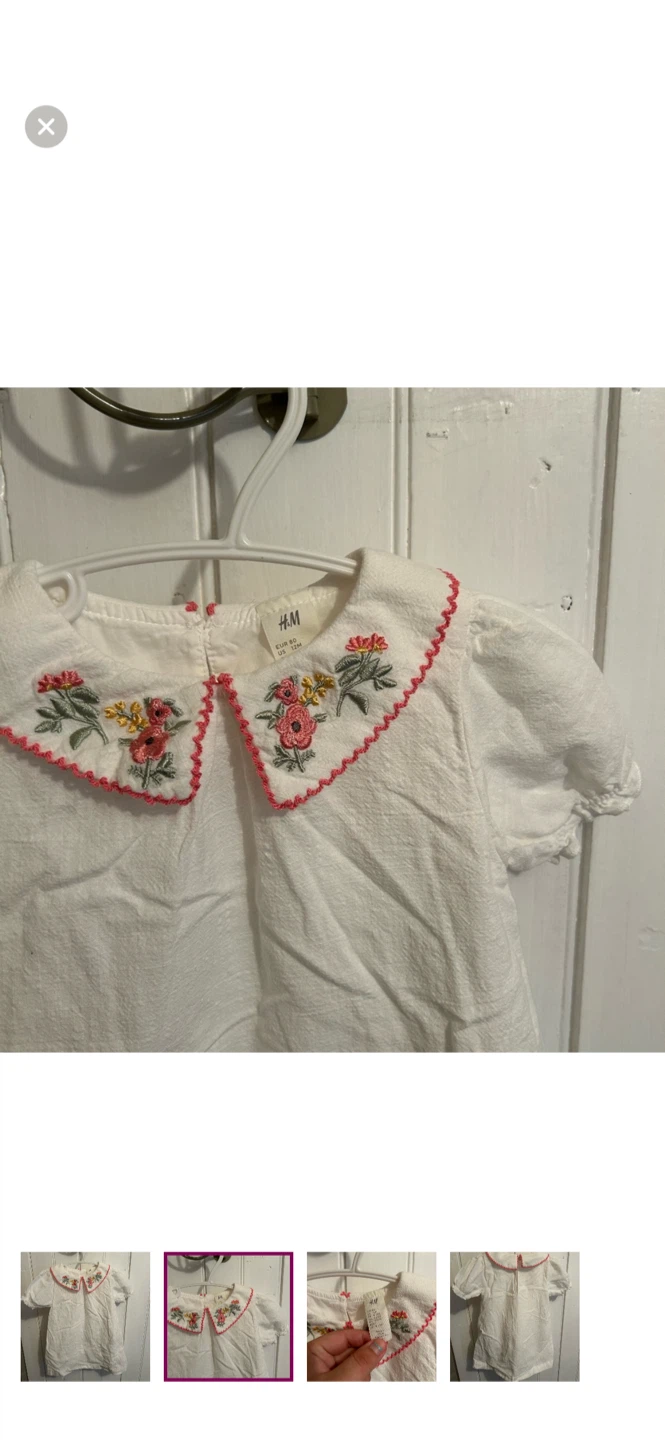 H&M White Floral Embroidered Dress 9-12M - photo 2