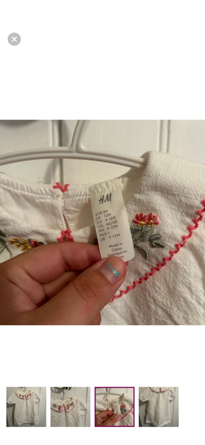 H&M White Floral Embroidered Dress 9-12M - photo 3