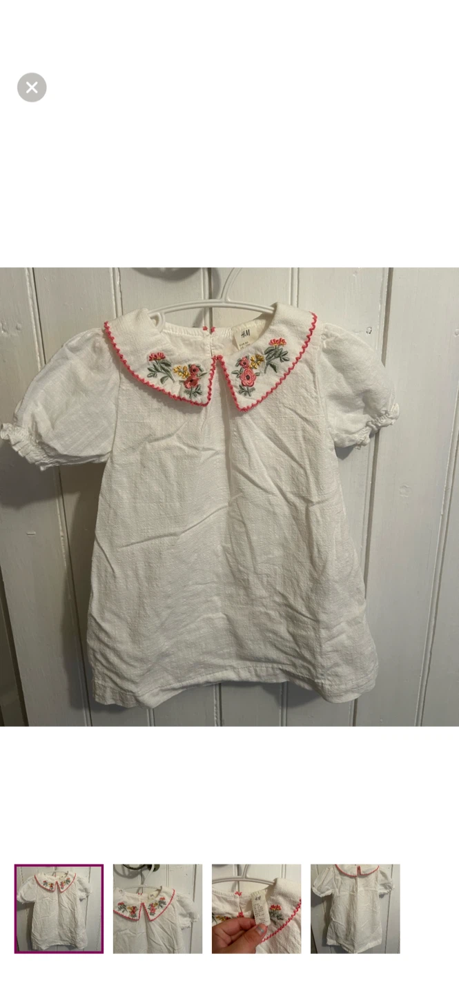 H&M White Floral Embroidered Dress 9-12M