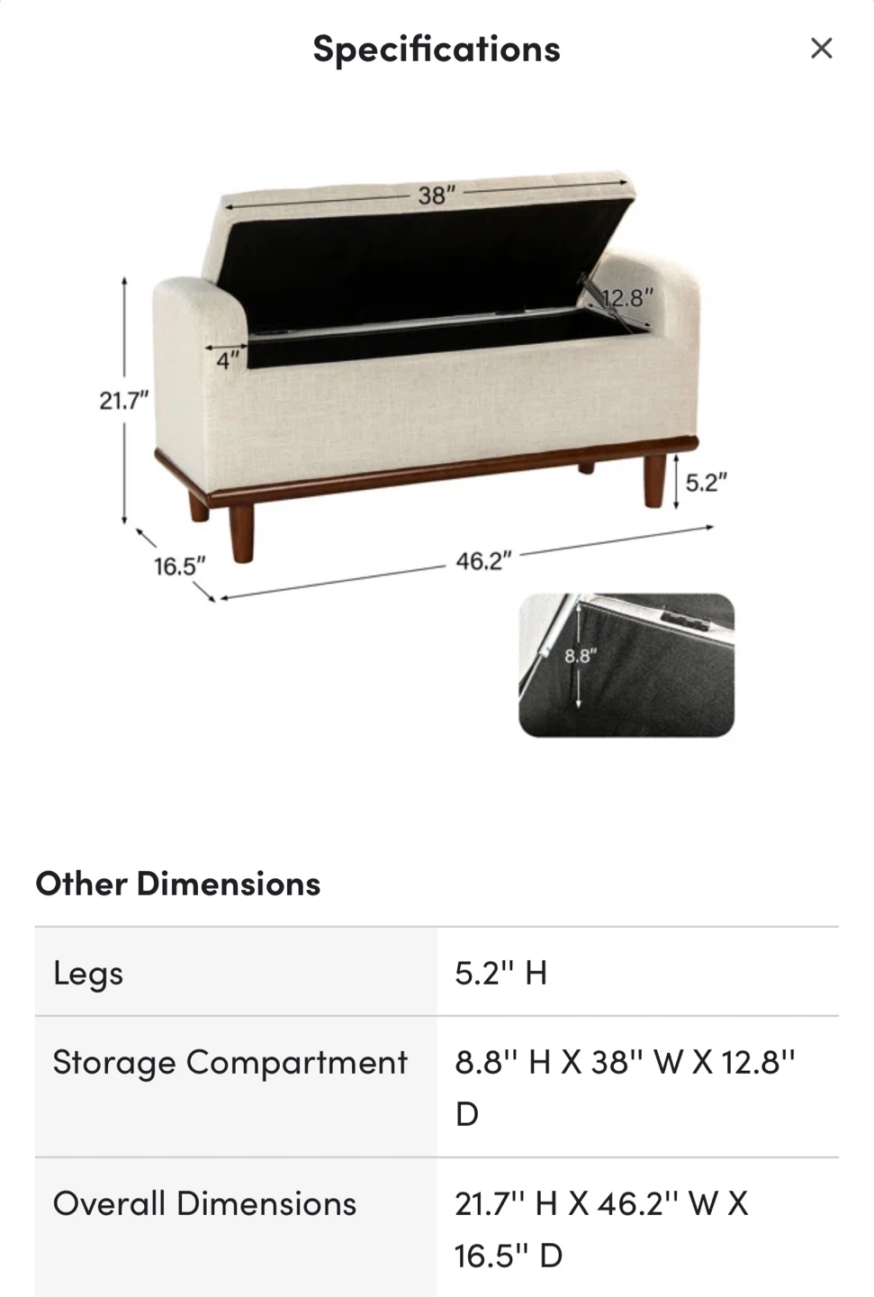 Storage Bench with Solid Wood Legs - photo 3