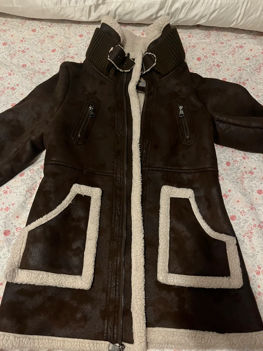 Steve Madden Brown Faux Leather Shearling Coat - M - photo 2