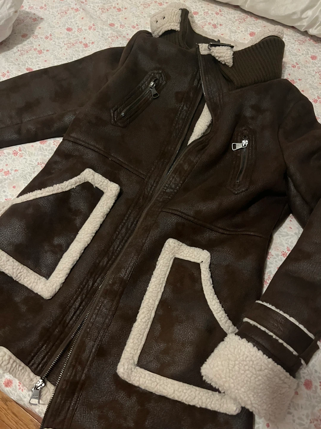 Steve Madden Brown Faux Leather Shearling Coat - M - photo 5
