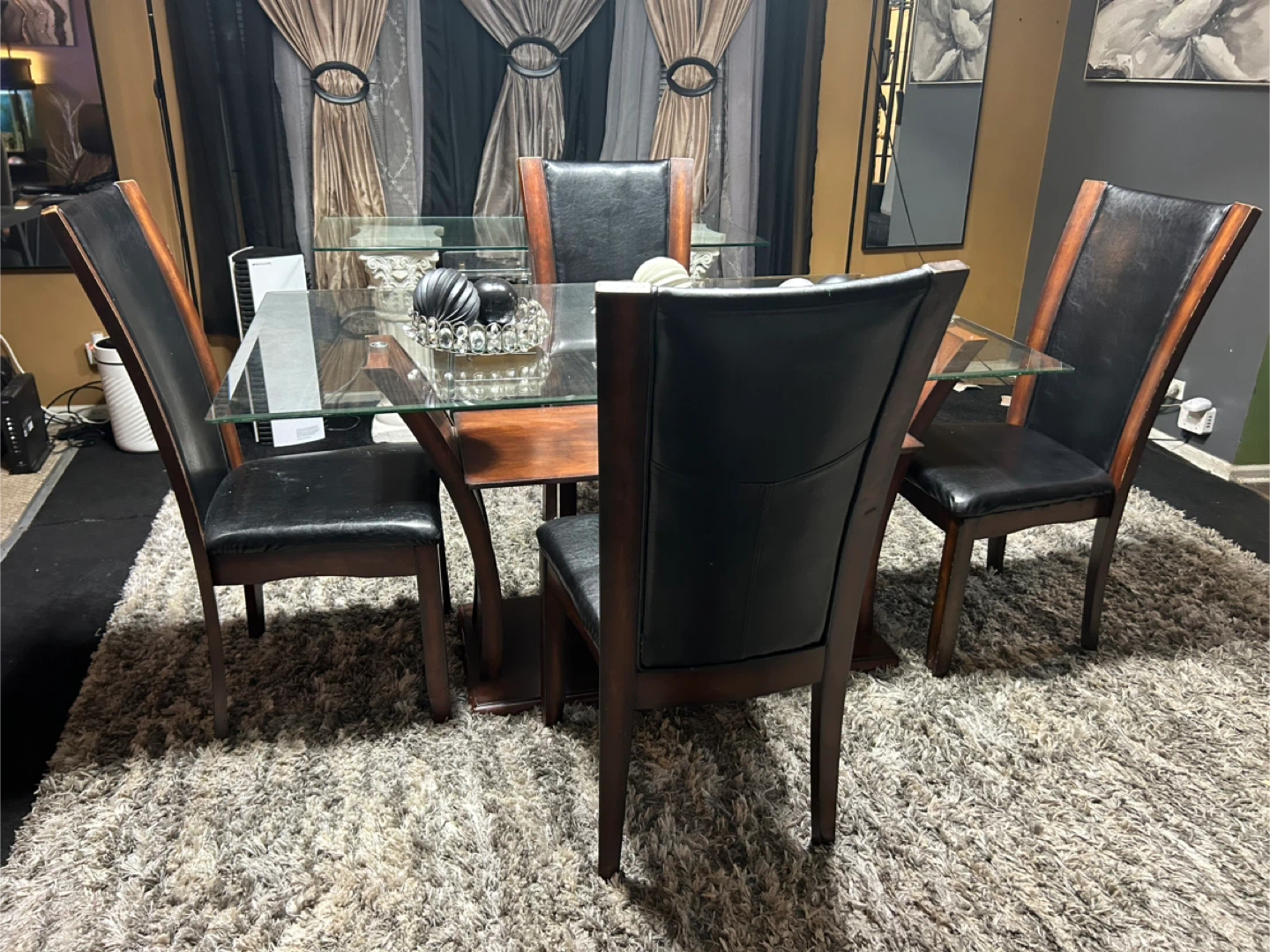 Glass Top Dining Table with 4 Chairs