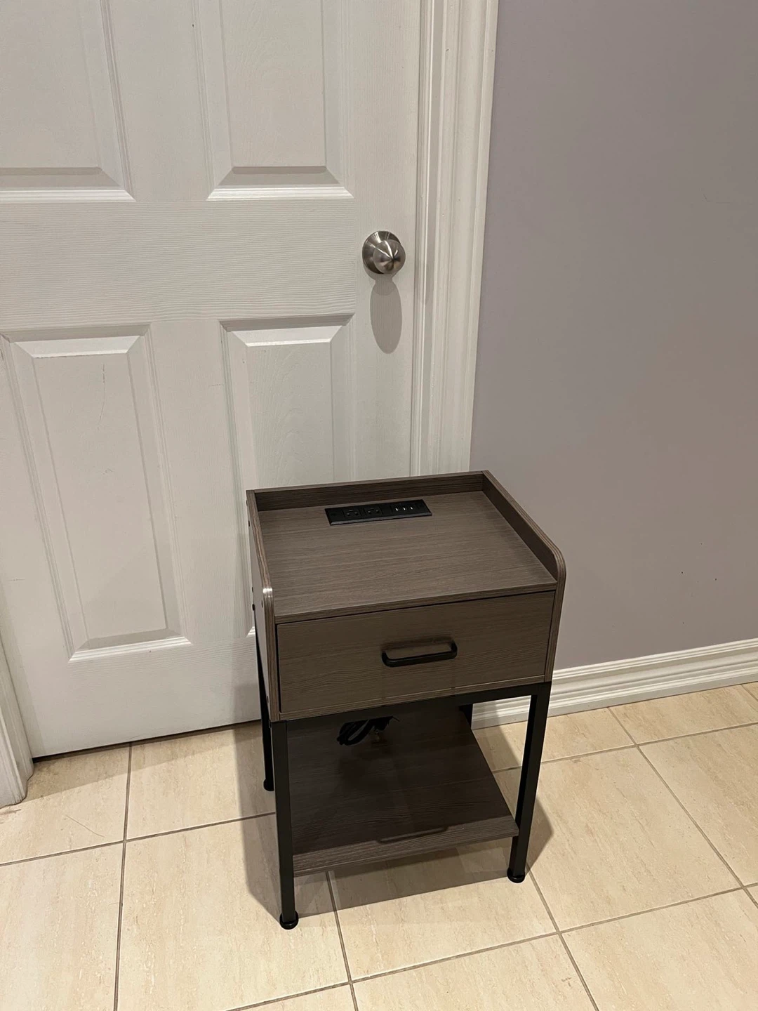 Nightstand with Charging Station, Grey