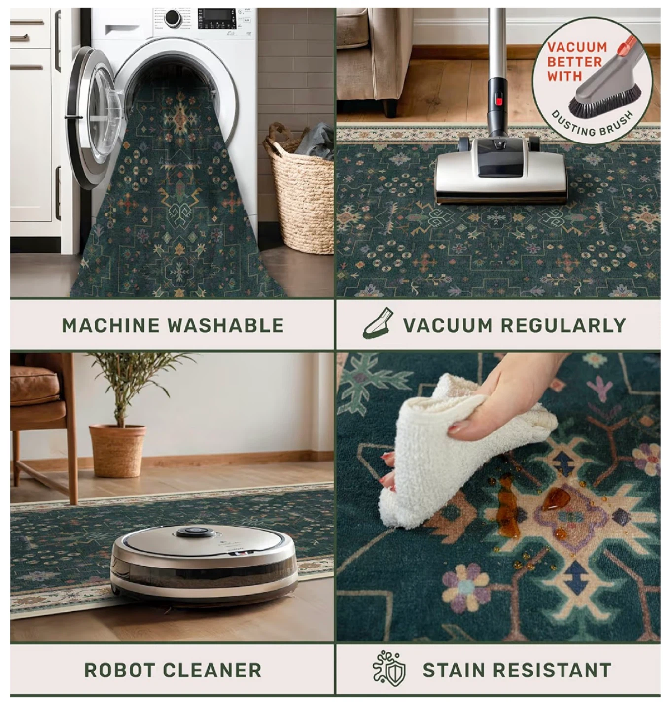 Green Area Rug - Machine Washable - photo 3