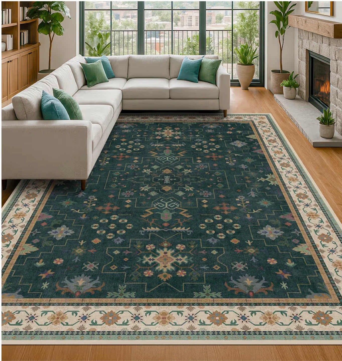 Green Area Rug - Machine Washable